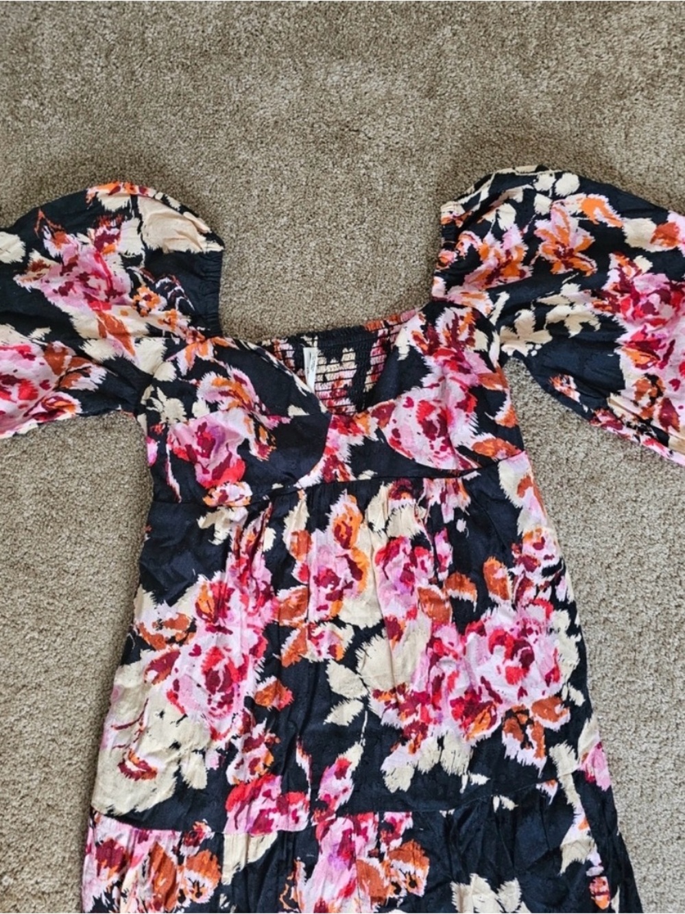 Anthropologie Somerset Puff-Sleeve Maxi Dress Black Pink Floral Tiered M - Picture 12 of 13
